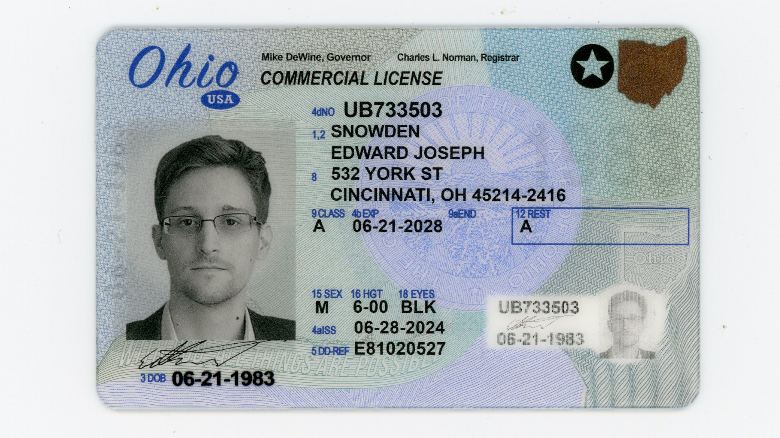 CDL Ohio Polycarbonate - Official State Material CDL Fake ID