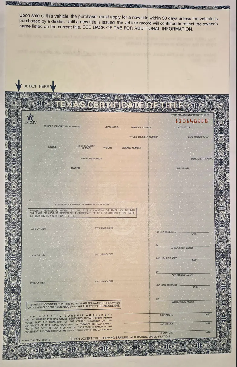 Fake Texas Car Title