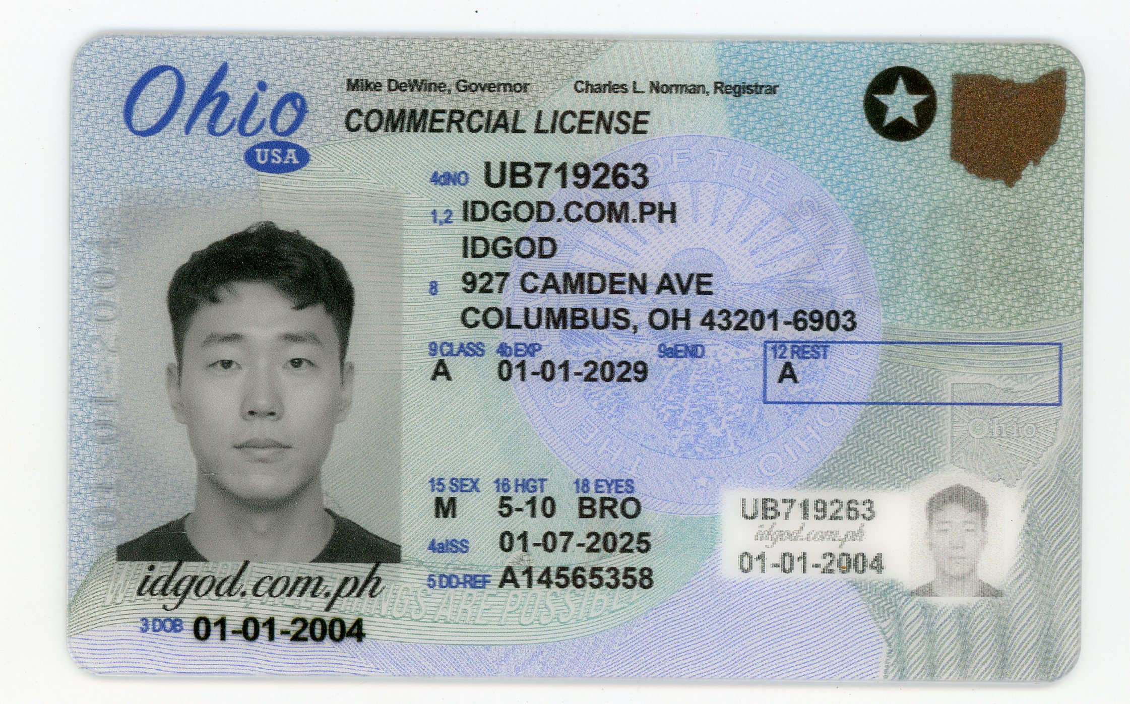 CDL Ohio Polycarbonate - Official State Material CDL