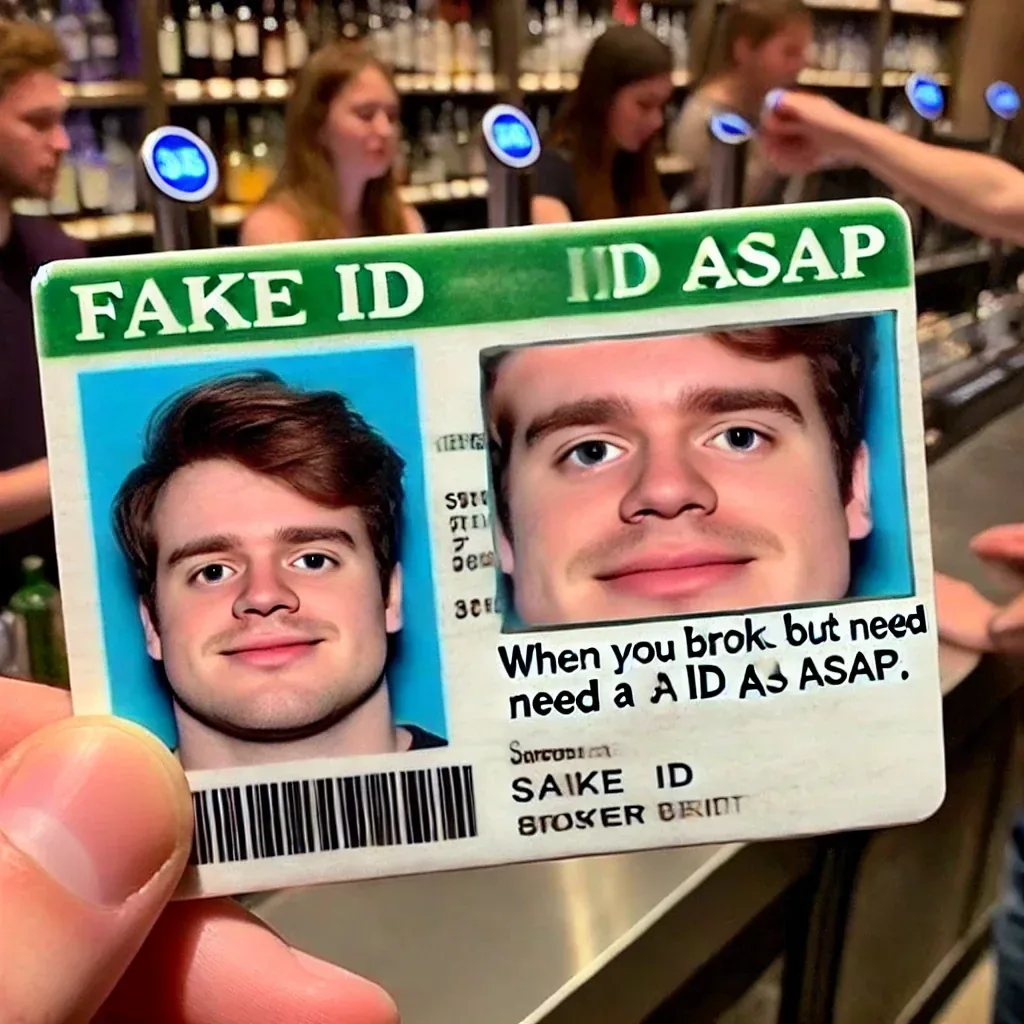Cheap fake ID meme with obvious flaws