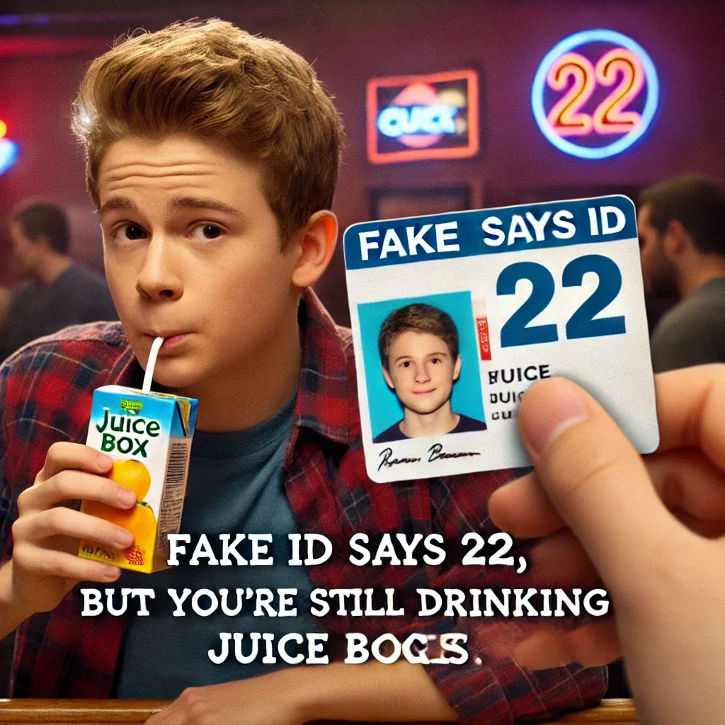 Fake ID meme with juice box age mismatch